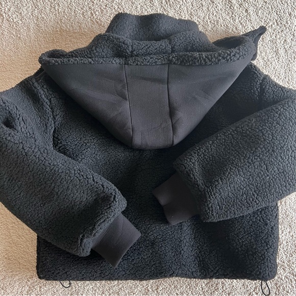 Cropped fleece recycled sweatshirt jacket black size small - Picture 3 of 16